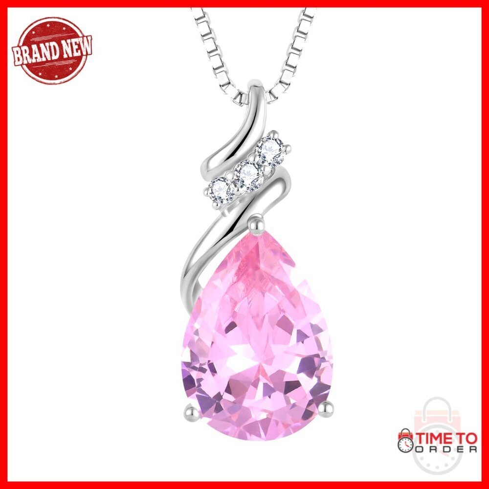 Sterling Silver Teardrop Pendant Necklace Birthstone Jewelry Elegant Minimal
